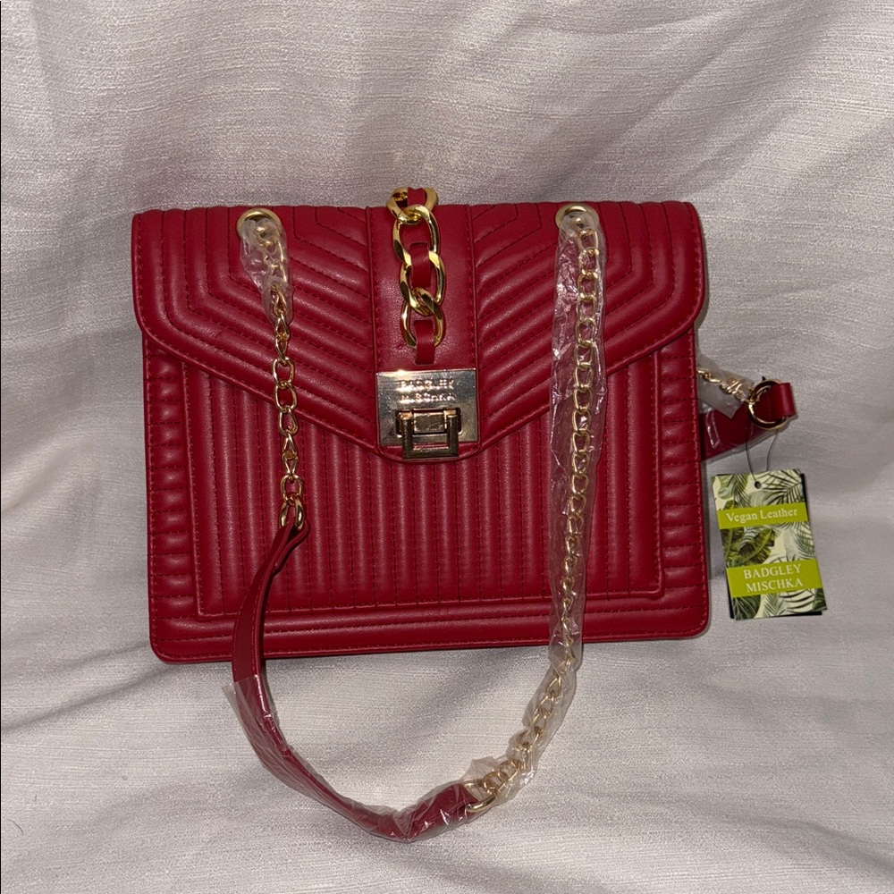 Badgley Mischka NWT Red Quilted Vegan Leather Shoulder Bag